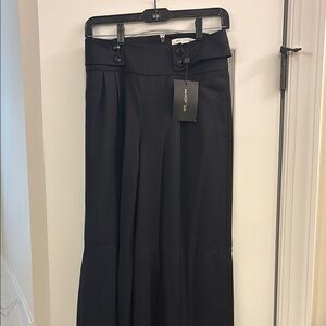 St. John Black Wide-Leg Trousers with Button Accents